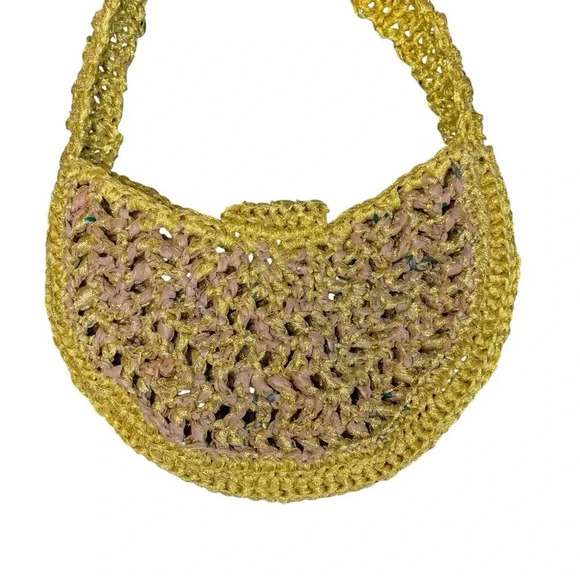 Celestial Sun Handbag Purse Metallic Gold Medium Shoulder Crochet Astrology - Picture 4 of 7